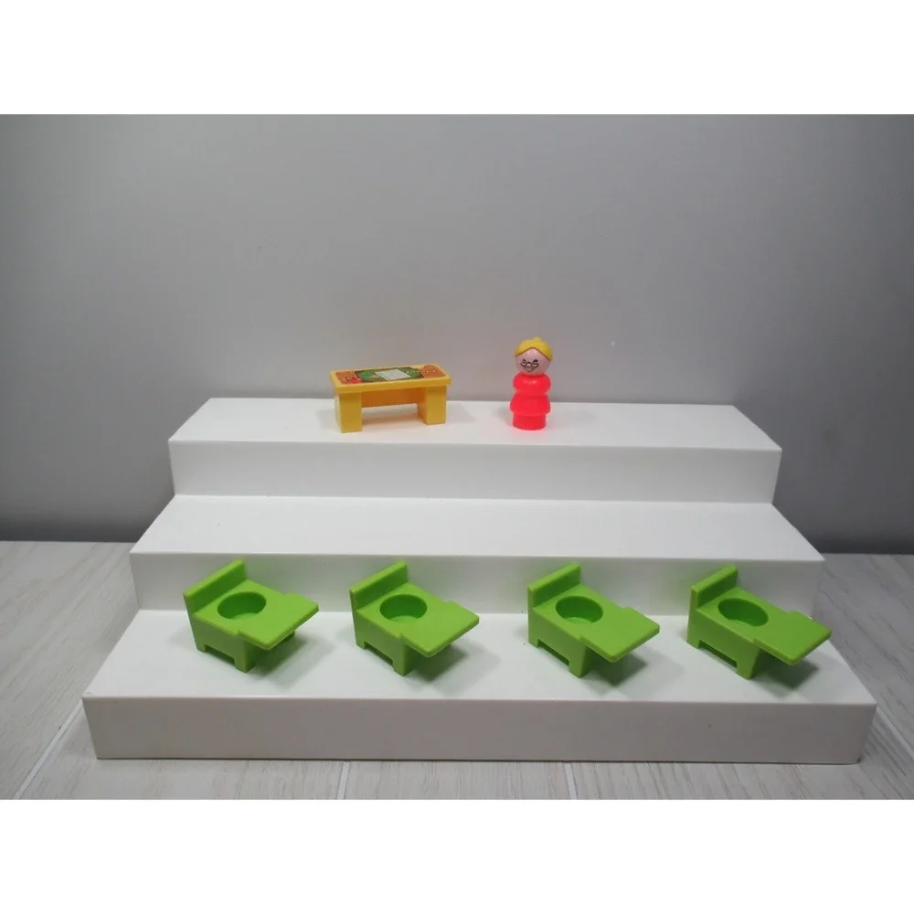 Fisher Price Vintage Little People Red school teacher green chairs yellow desk